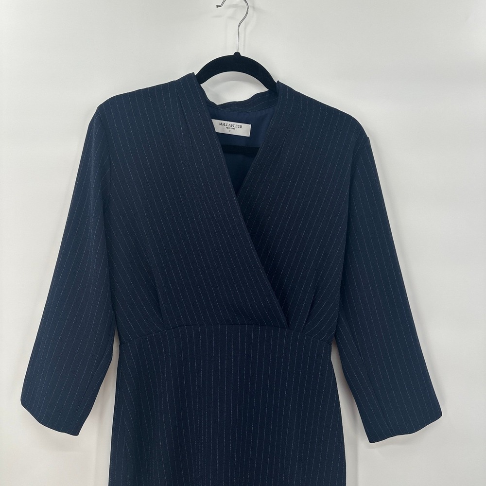 MM‎ LaFleur Navy Faux Wrap Dress size 4 Minimalist Quiet Luxury Career Midi - Picture 4 of 11